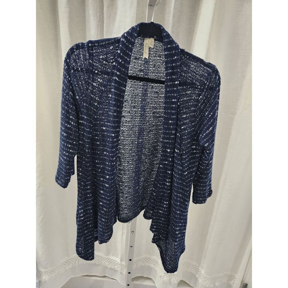Chenault Knit Blue & White Stripe Open Cardigan - Asymmetrical High Low  - P Lar